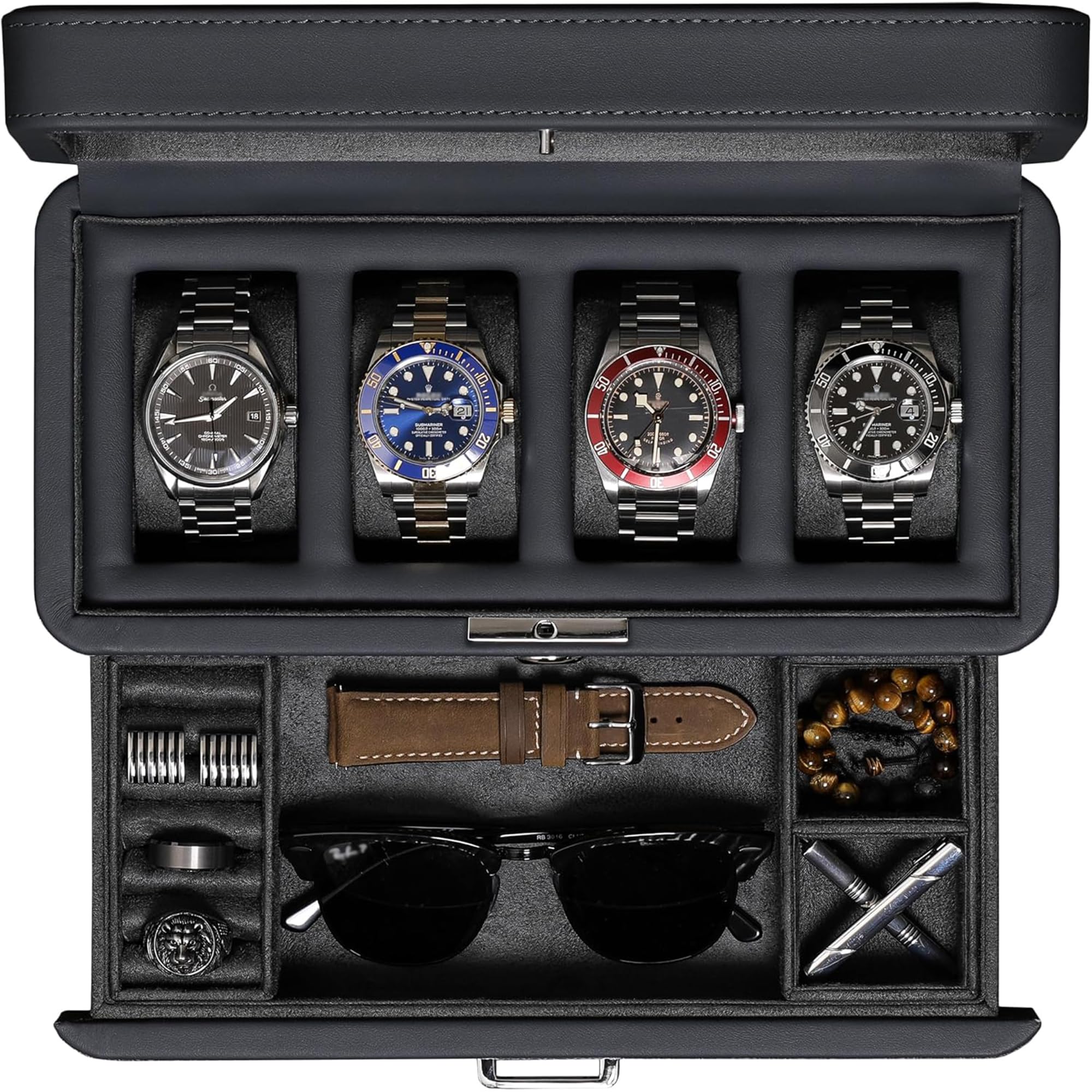 Amazon.com: ROTHWELL 4 Slot Leather Watch Box with Valet Drawer